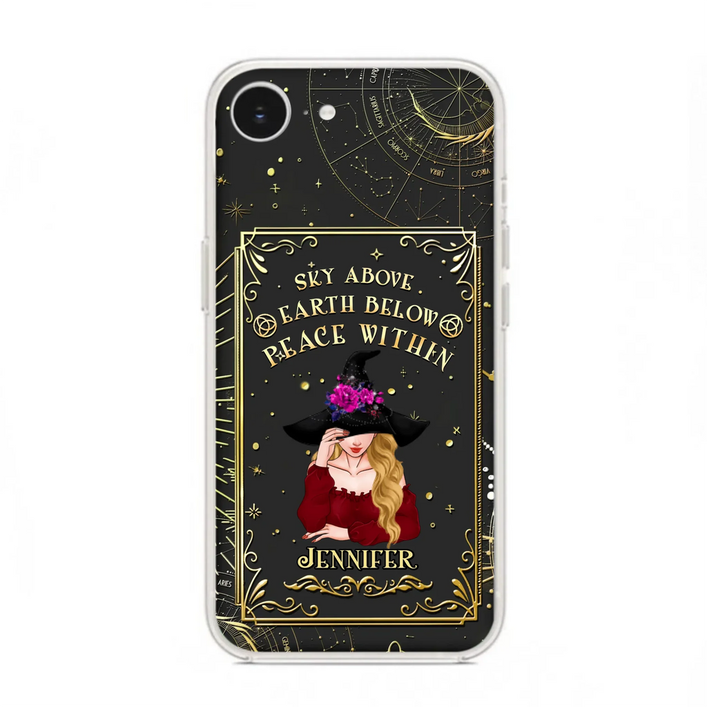Custom Personalized Witch Tarrot Card Phone Case - Gift Idea For Witch/ Tarrot Lover - Sky Above Earth Below Peace Within - Case For iPhone/ Samsung