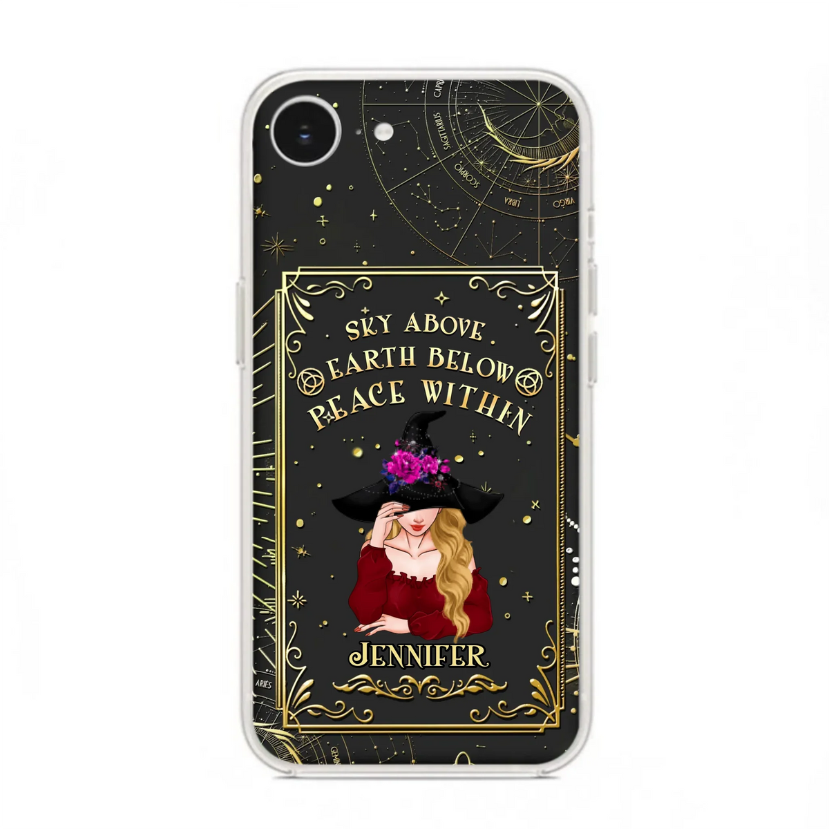 Custom Personalized Witch Tarrot Card Phone Case - Gift Idea For Witch/ Tarrot Lover - Sky Above Earth Below Peace Within - Case For iPhone/ Samsung