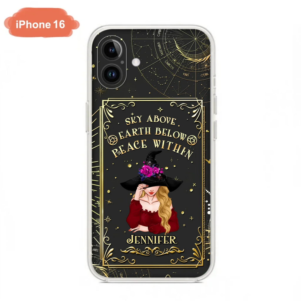 Custom Personalized Witch Tarrot Card Phone Case - Gift Idea For Witch/ Tarrot Lover - Sky Above Earth Below Peace Within - Case For iPhone/ Samsung