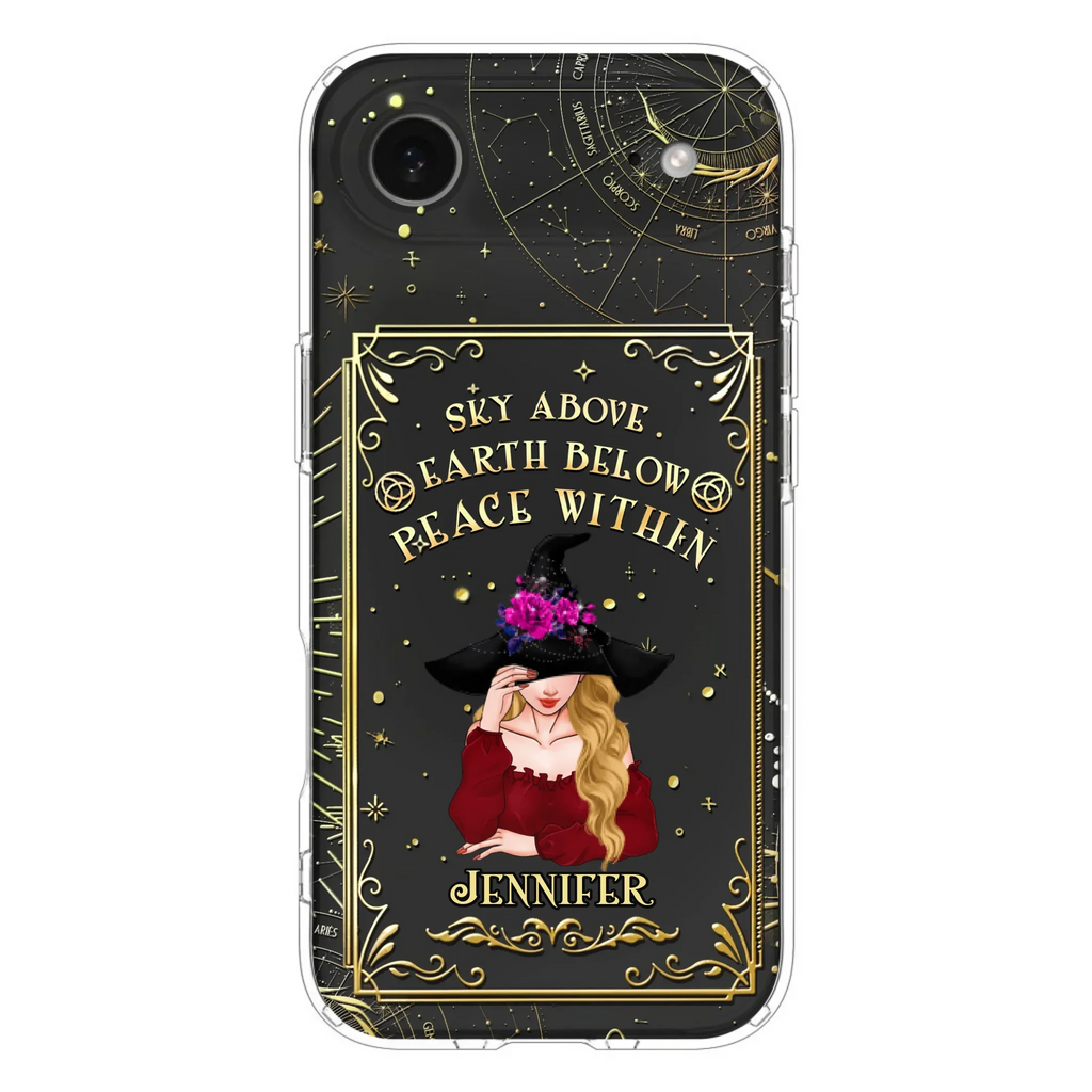 Custom Personalized Witch Tarrot Card Phone Case - Gift Idea For Witch/ Tarrot Lover - Sky Above Earth Below Peace Within - Case For iPhone/ Samsung