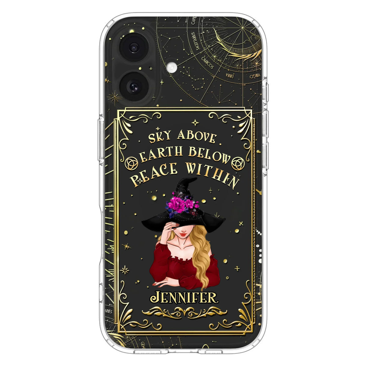 Custom Personalized Witch Tarrot Card Phone Case - Gift Idea For Witch/ Tarrot Lover - Sky Above Earth Below Peace Within - Case For iPhone/ Samsung