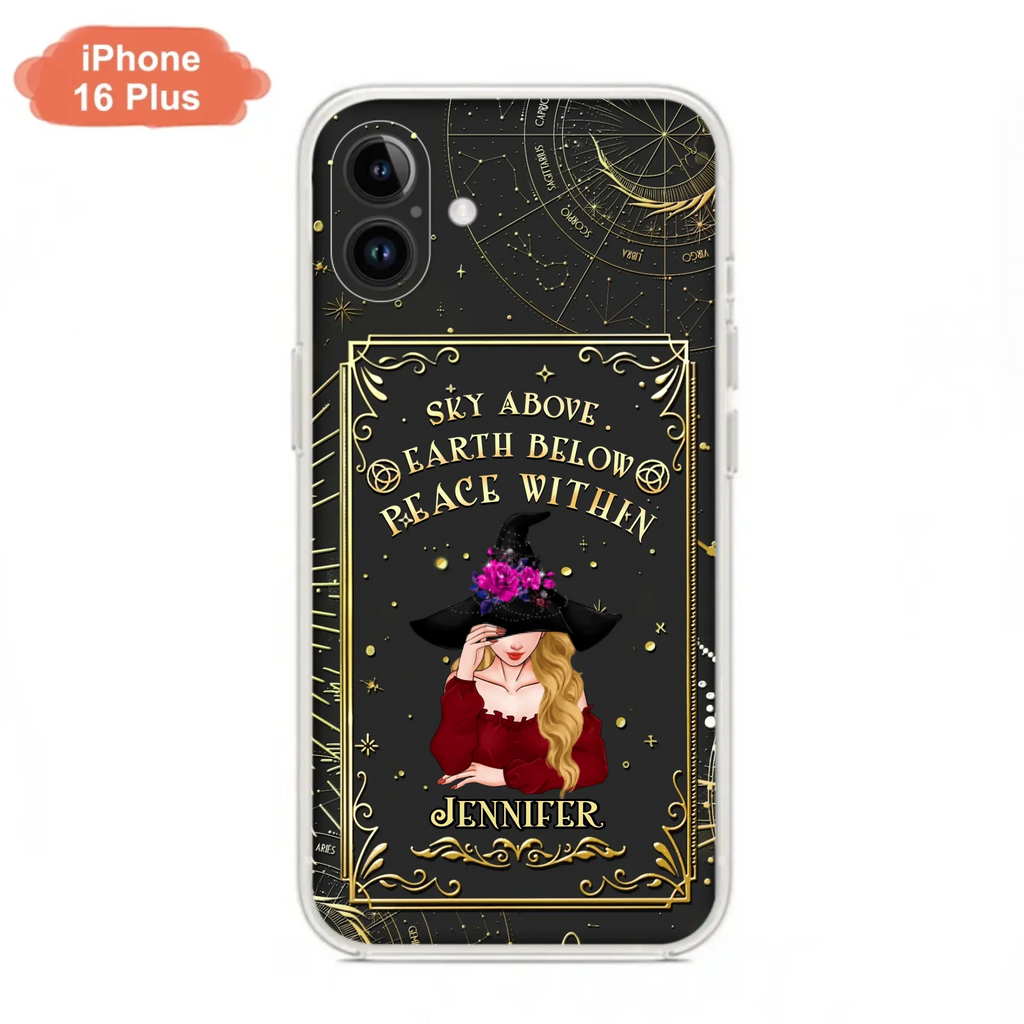 Custom Personalized Witch Tarrot Card Phone Case - Gift Idea For Witch/ Tarrot Lover - Sky Above Earth Below Peace Within - Case For iPhone/ Samsung