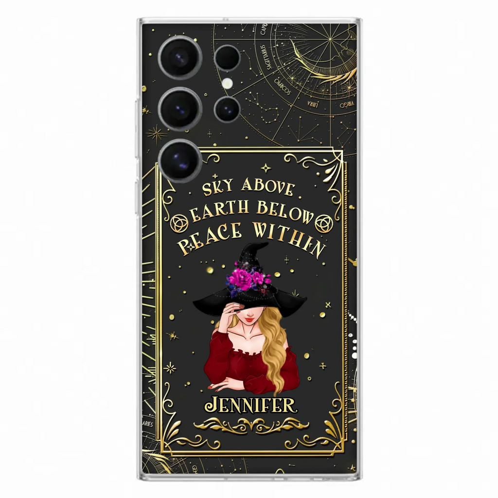 Custom Personalized Witch Tarrot Card Phone Case - Gift Idea For Witch/ Tarrot Lover - Sky Above Earth Below Peace Within - Case For iPhone/ Samsung