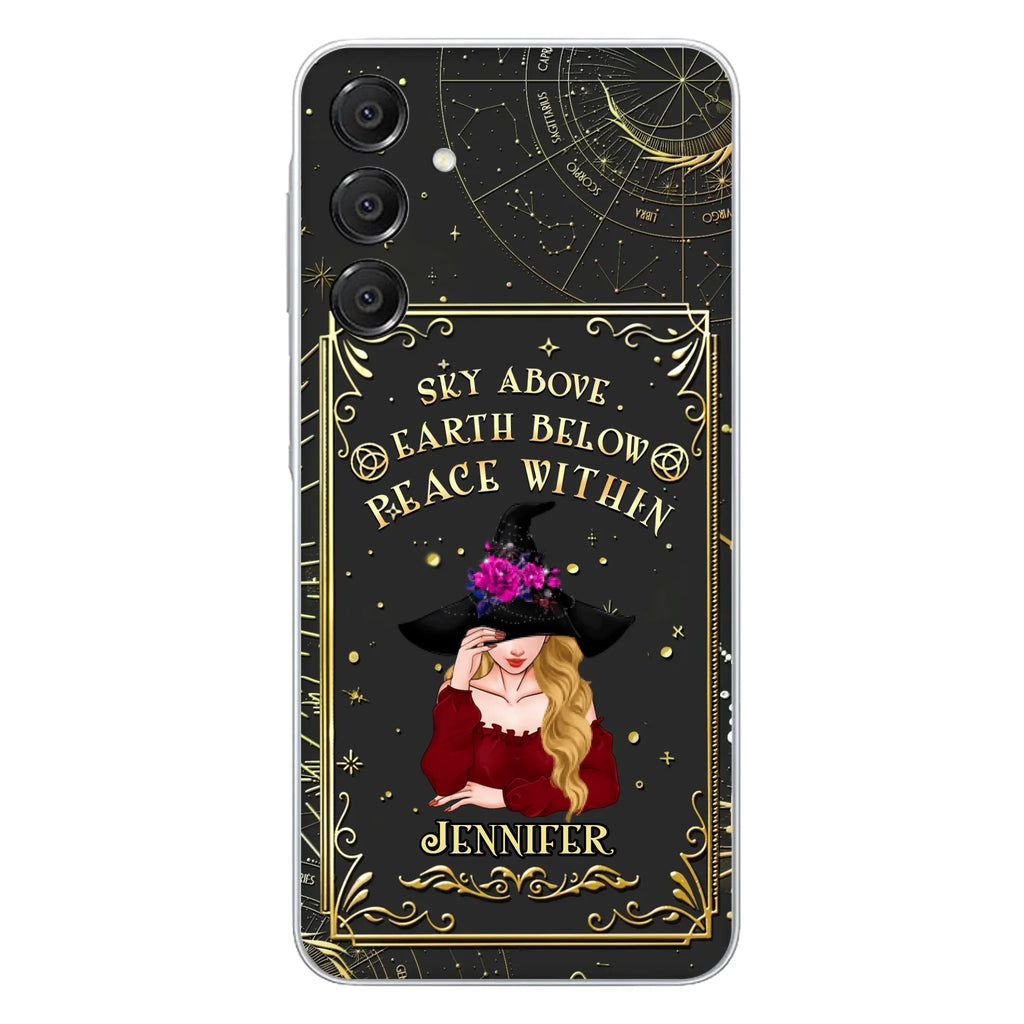 Custom Personalized Witch Tarrot Card Phone Case - Gift Idea For Witch/ Tarrot Lover - Sky Above Earth Below Peace Within - Case For iPhone/ Samsung