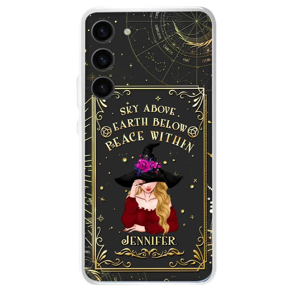 Custom Personalized Witch Tarrot Card Phone Case - Gift Idea For Witch/ Tarrot Lover - Sky Above Earth Below Peace Within - Case For iPhone/ Samsung