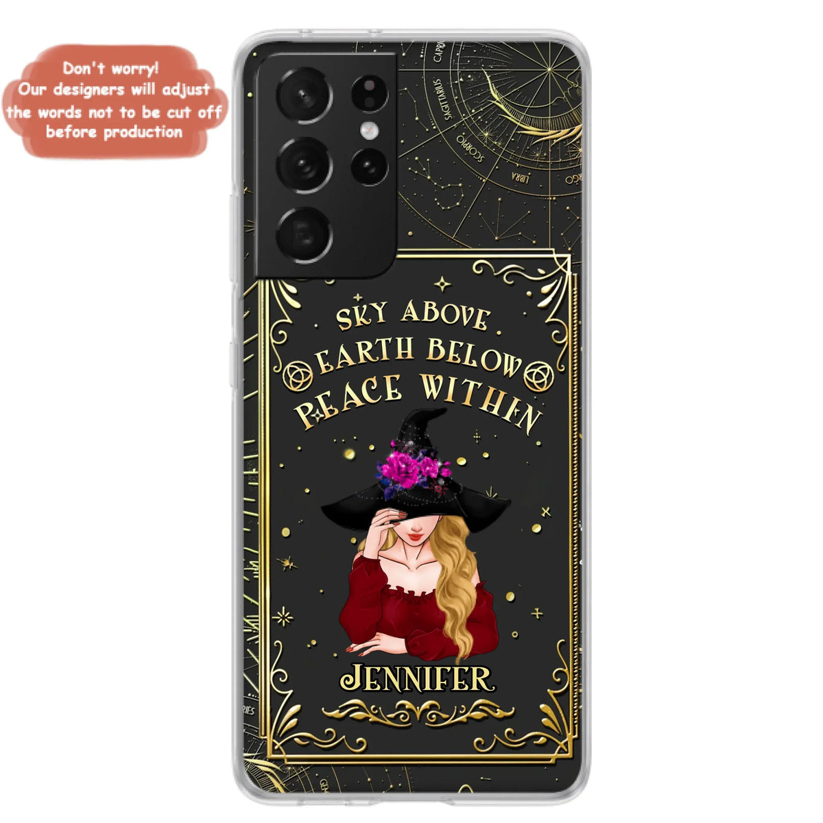 Custom Personalized Witch Tarrot Card Phone Case - Gift Idea For Witch/ Tarrot Lover - Sky Above Earth Below Peace Within - Case For iPhone/ Samsung