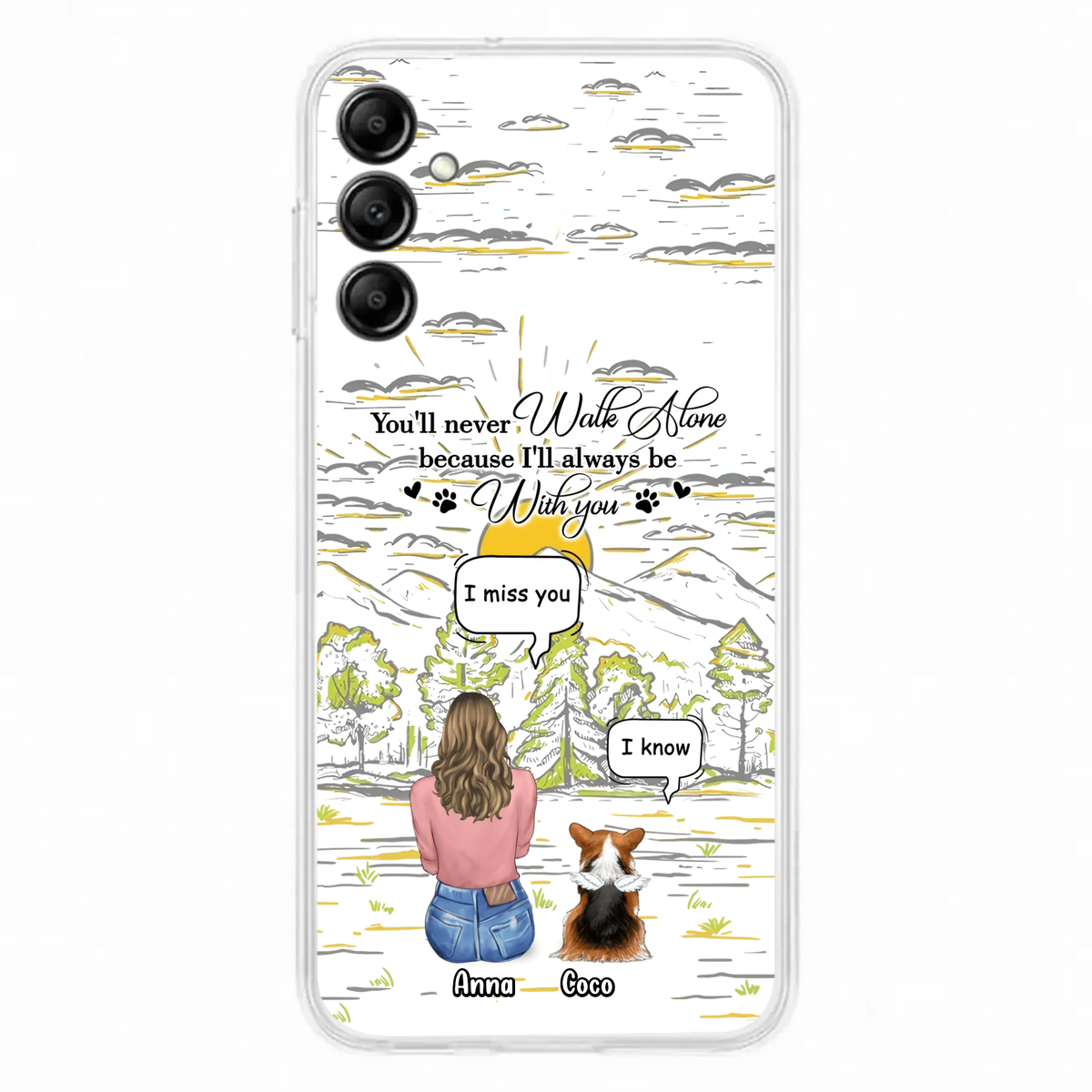 Custom Personalized Memorial iPhone/ Samsung Cases - Gift Idea For Pet Owner with up to 4 Pets - You'll Never Walk Alone Because I'll Always Be With You