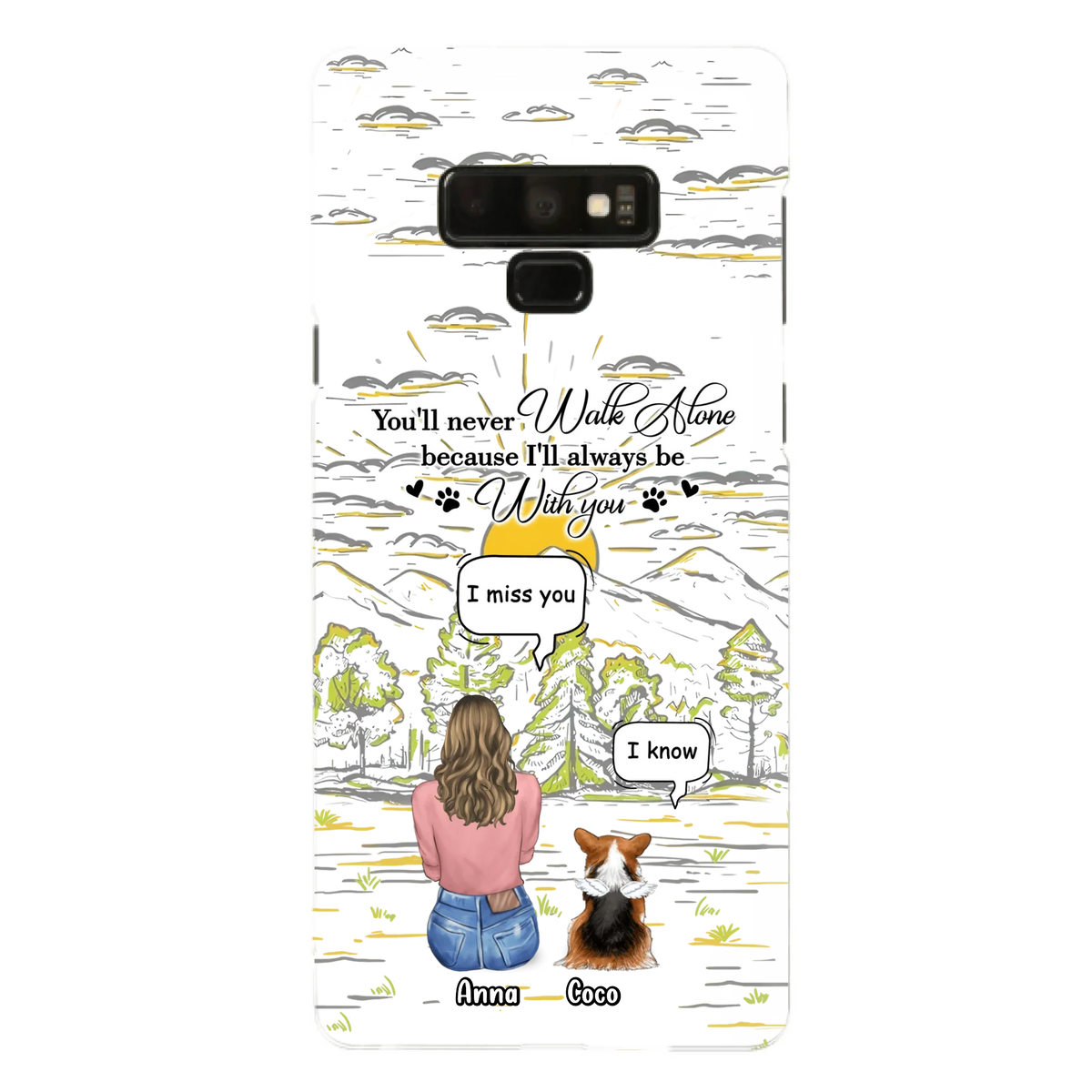 Custom Personalized Memorial iPhone/ Samsung Cases - Gift Idea For Pet Owner with up to 4 Pets - You'll Never Walk Alone Because I'll Always Be With You