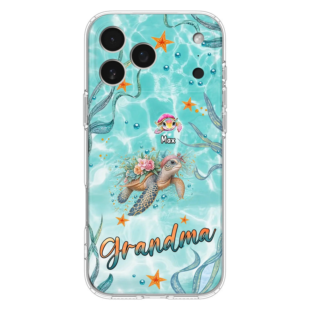 Custom Personalized Grandma Ocean Turtles Phone Case - Gift Idea For Grandma/ Mom - Up to 10 Kids - Case For iPhone/ Samsung