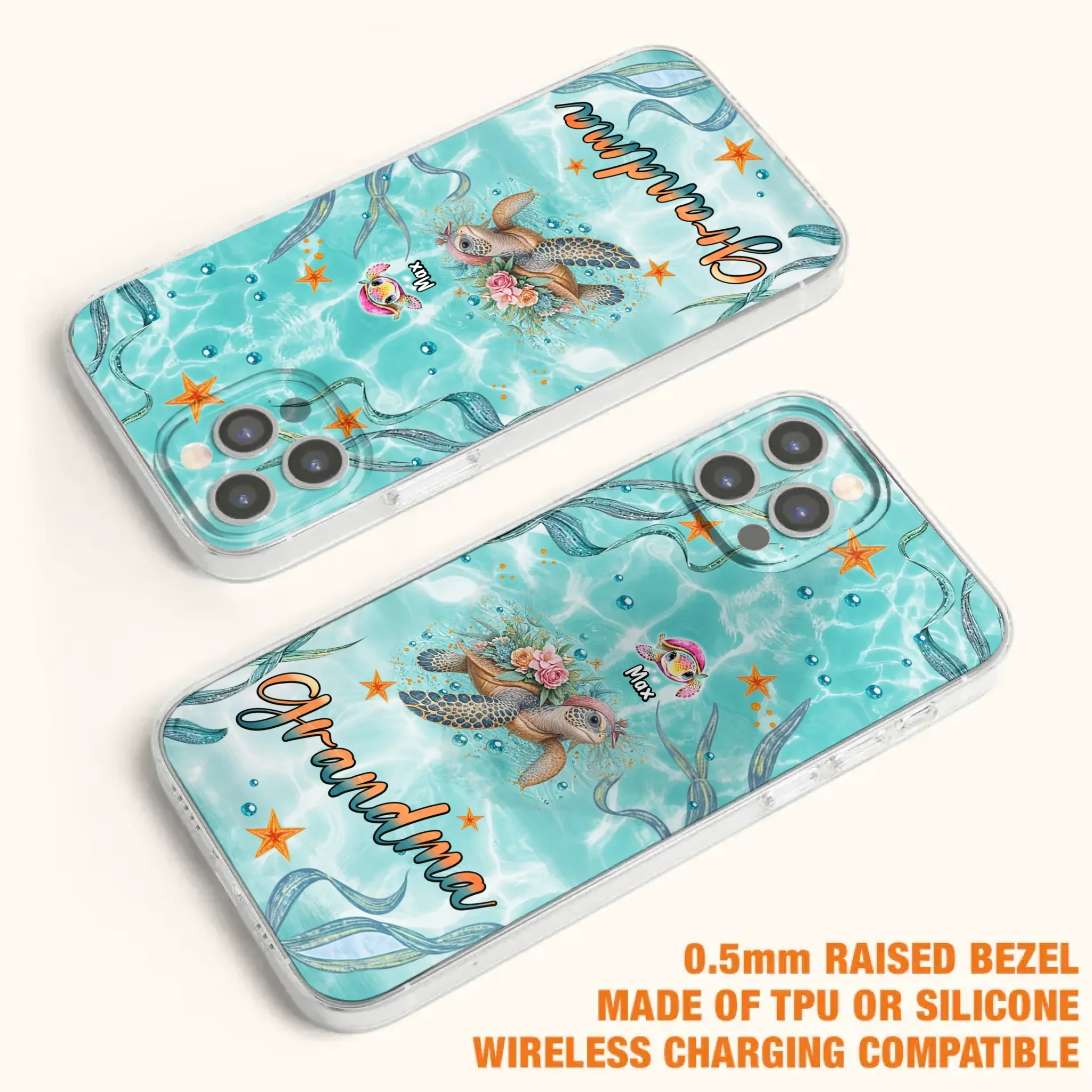 Custom Personalized Grandma Ocean Turtles Phone Case - Gift Idea For Grandma/ Mom - Up to 10 Kids - Case For iPhone/ Samsung