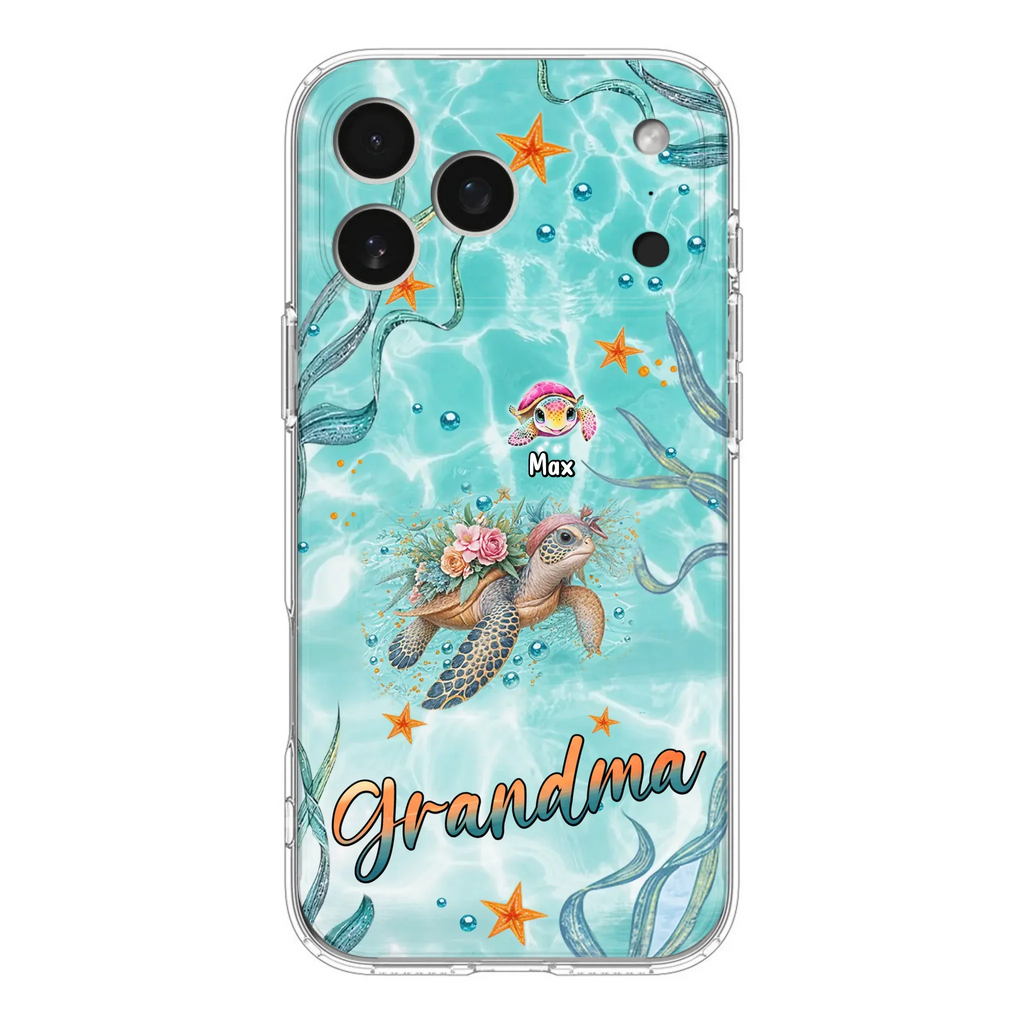 Custom Personalized Grandma Ocean Turtles Phone Case - Gift Idea For Grandma/ Mom - Up to 10 Kids - Case For iPhone/ Samsung