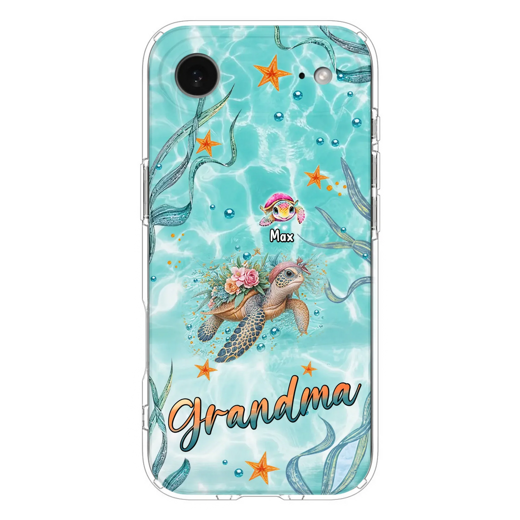 Custom Personalized Grandma Ocean Turtles Phone Case - Gift Idea For Grandma/ Mom - Up to 10 Kids - Case For iPhone/ Samsung