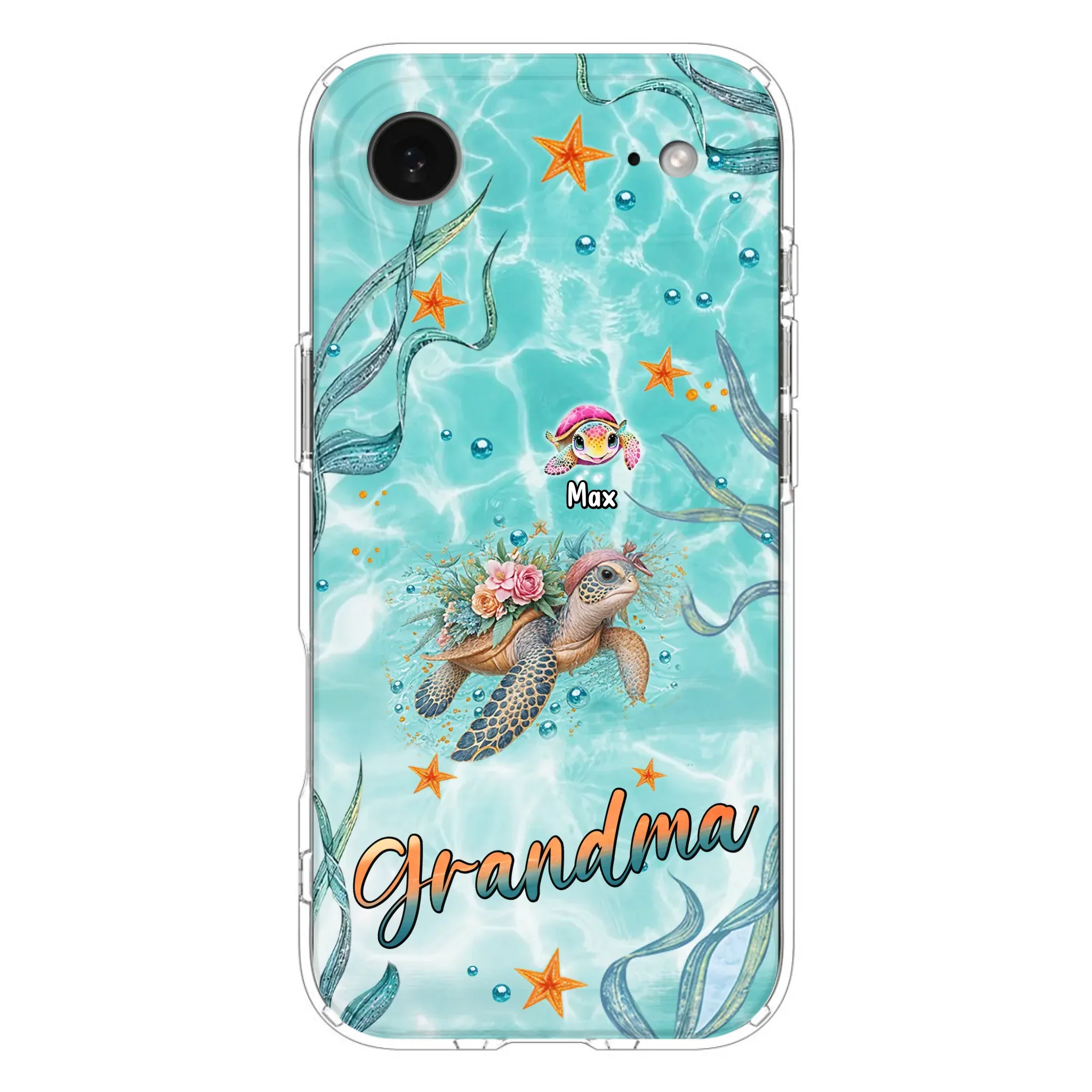 Custom Personalized Grandma Ocean Turtles Phone Case - Gift Idea For Grandma/ Mom - Up to 10 Kids - Case For iPhone/ Samsung