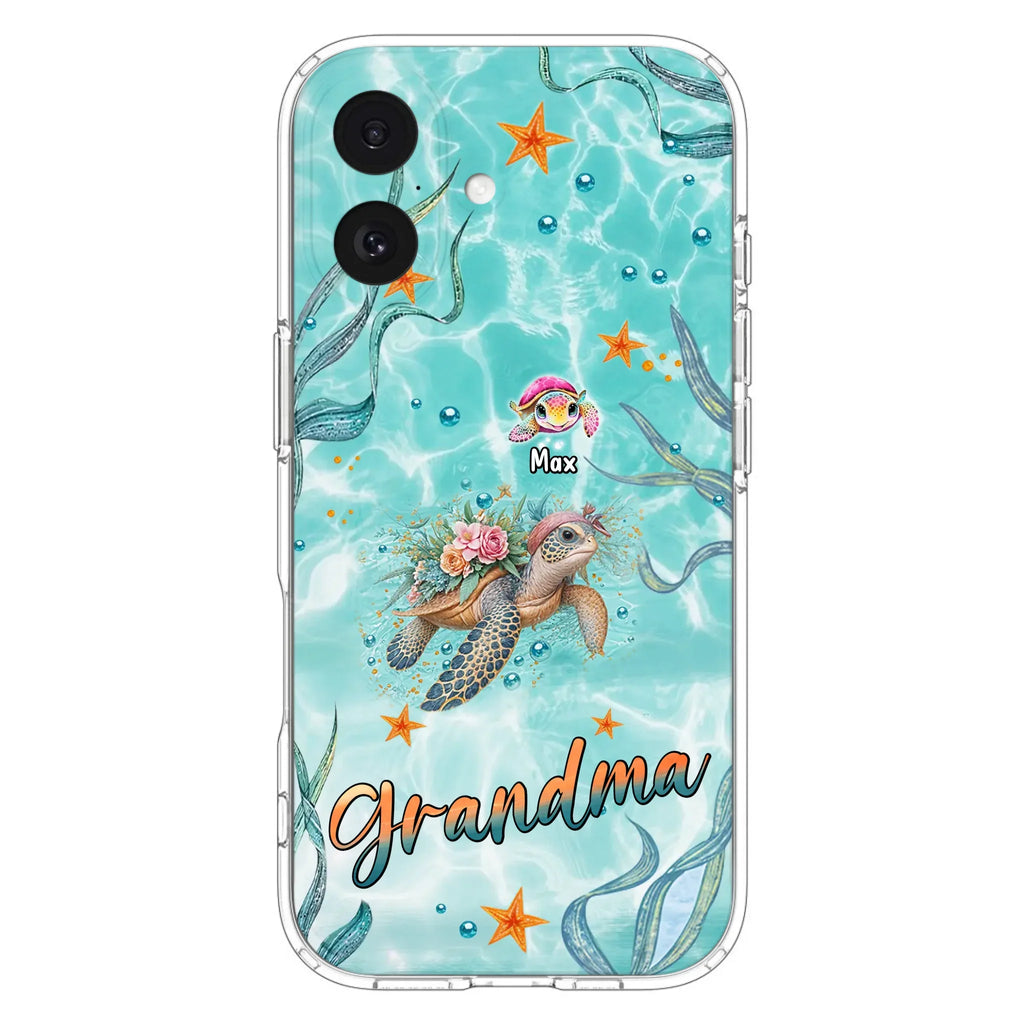 Custom Personalized Grandma Ocean Turtles Phone Case - Gift Idea For Grandma/ Mom - Up to 10 Kids - Case For iPhone/ Samsung