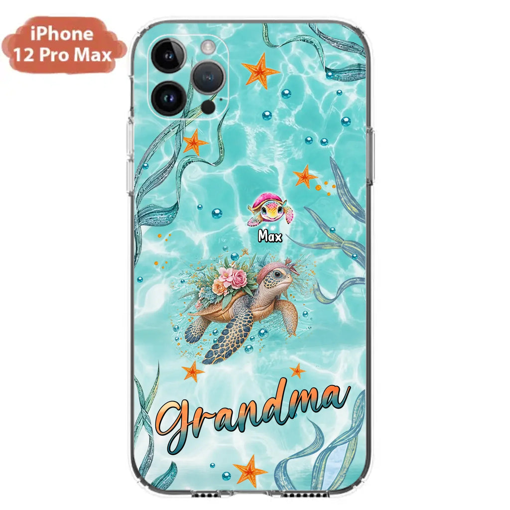 Custom Personalized Grandma Ocean Turtles Phone Case - Gift Idea For Grandma/ Mom - Up to 10 Kids - Case For iPhone/ Samsung
