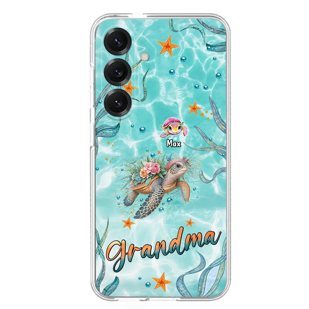 Custom Personalized Grandma Ocean Turtles Phone Case - Gift Idea For Grandma/ Mom - Up to 10 Kids - Case For iPhone/ Samsung