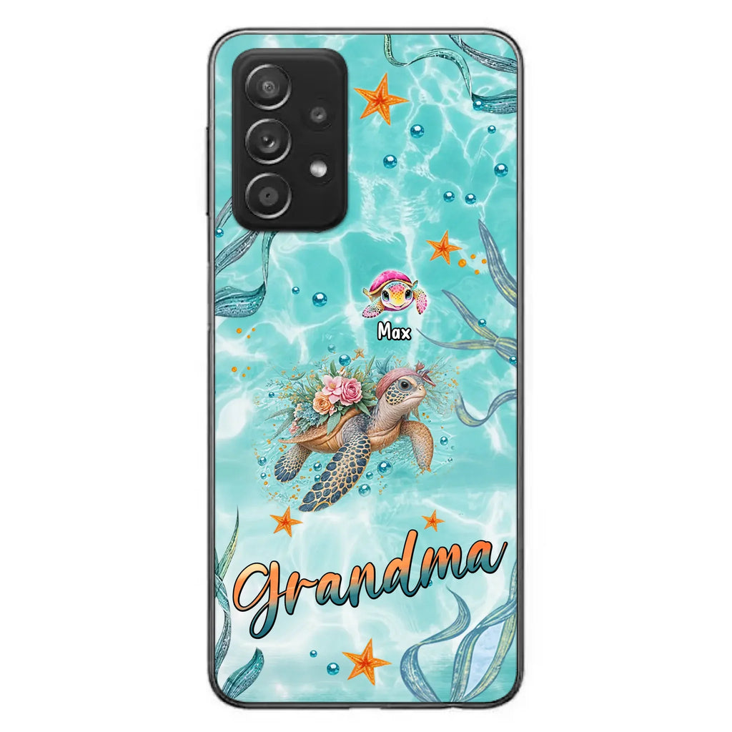 Custom Personalized Grandma Ocean Turtles Phone Case - Gift Idea For Grandma/ Mom - Up to 10 Kids - Case For iPhone/ Samsung
