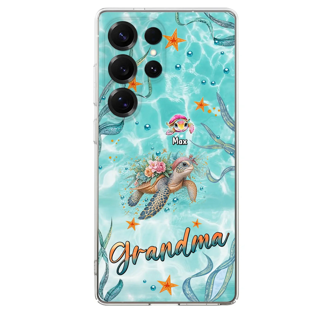 Custom Personalized Grandma Ocean Turtles Phone Case - Gift Idea For Grandma/ Mom - Up to 10 Kids - Case For iPhone/ Samsung