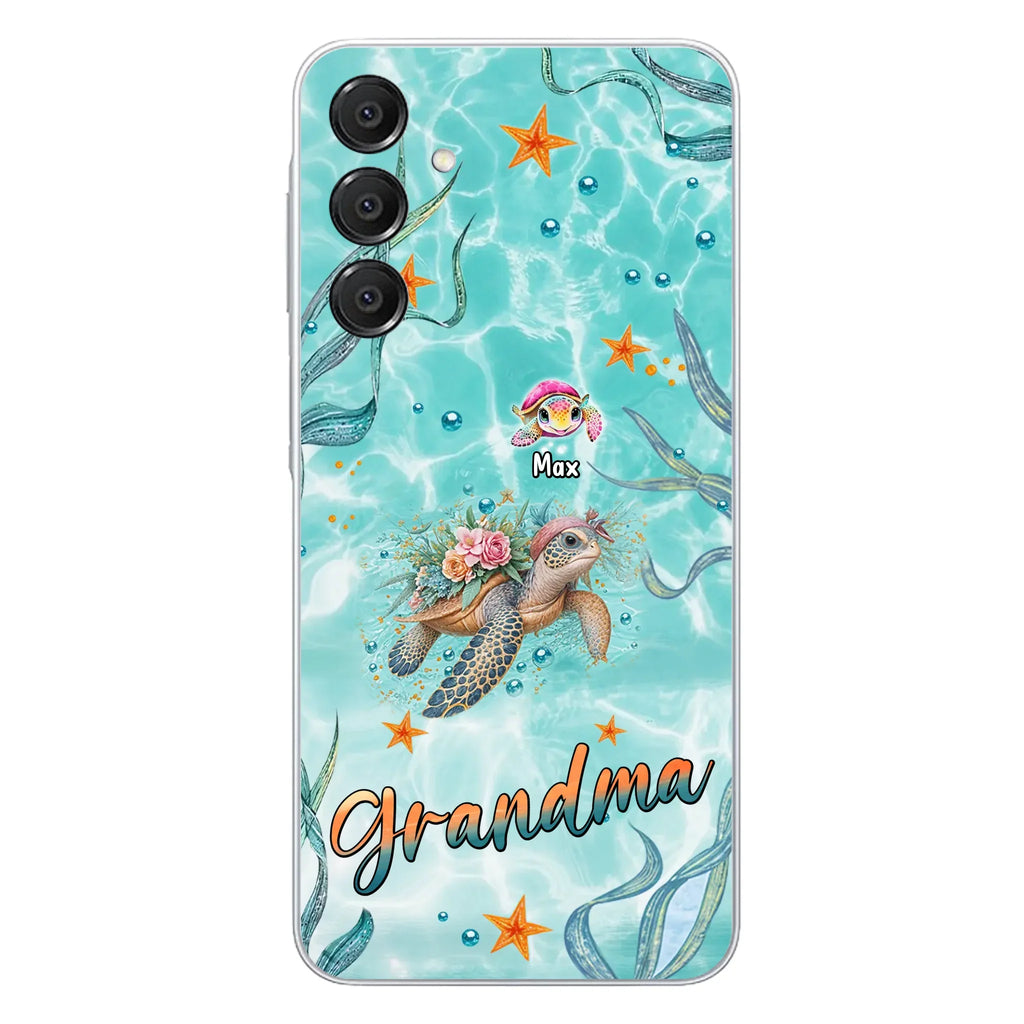 Custom Personalized Grandma Ocean Turtles Phone Case - Gift Idea For Grandma/ Mom - Up to 10 Kids - Case For iPhone/ Samsung