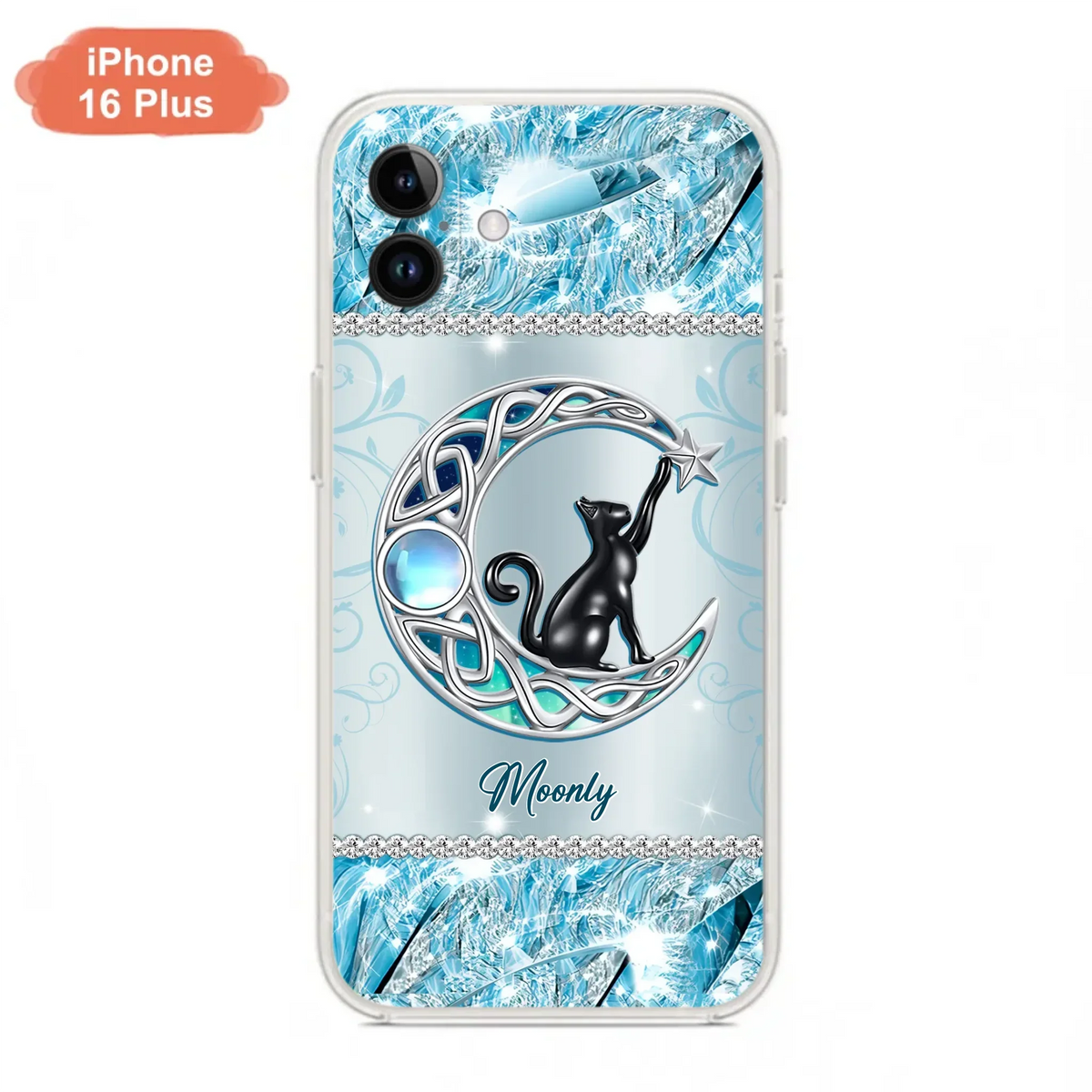 Custom Personalized Black Cat Moonstone Phone Case - Gift Idea For Cat Lover - Case For iPhone/ Samsung