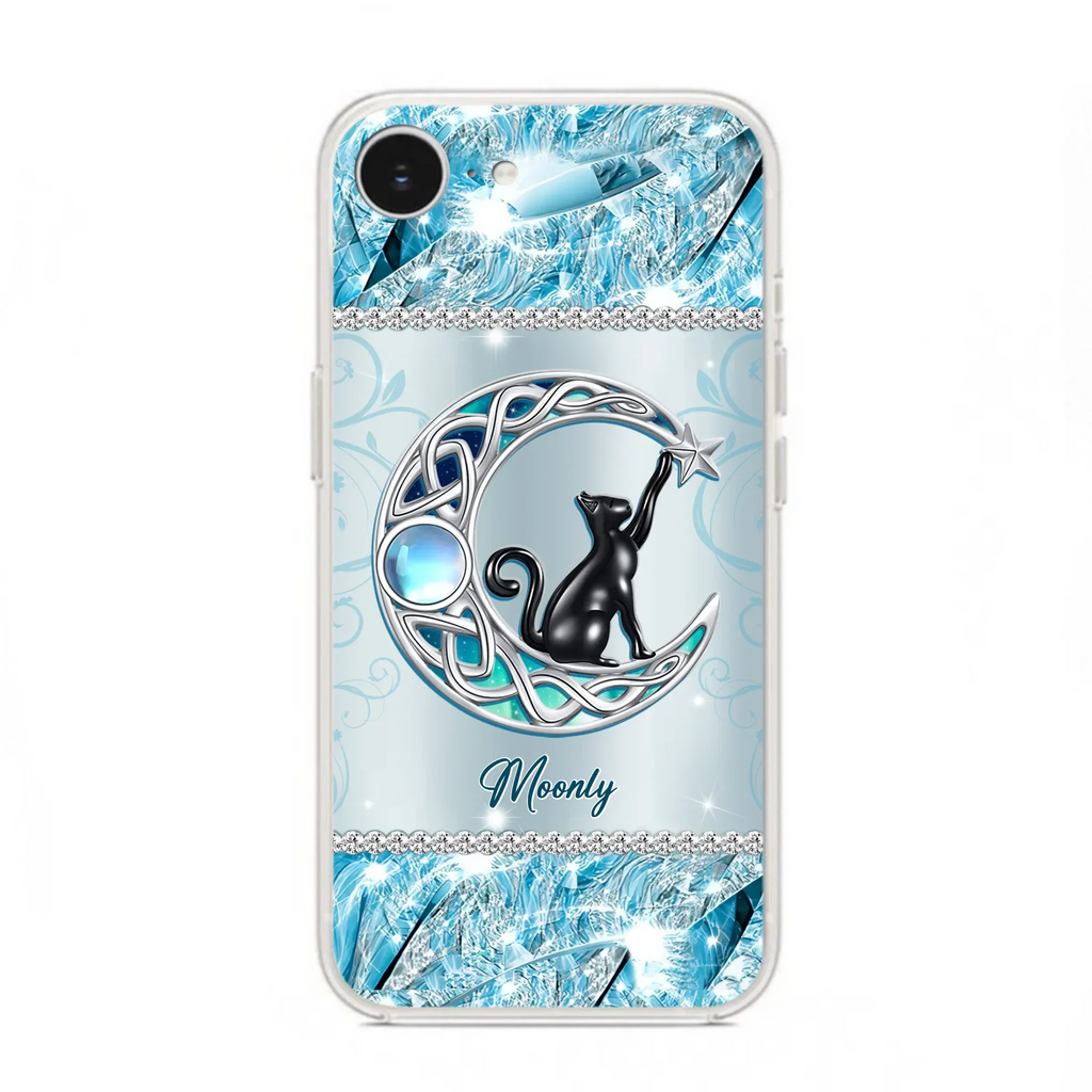Custom Personalized Black Cat Moonstone Phone Case - Gift Idea For Cat Lover - Case For iPhone/ Samsung