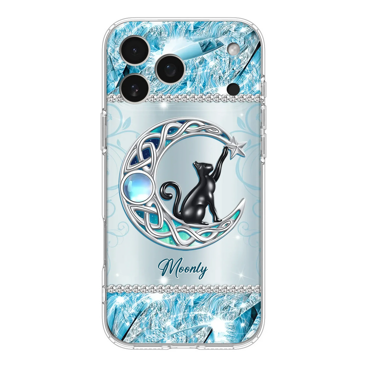 Custom Personalized Black Cat Moonstone Phone Case - Gift Idea For Cat Lover - Case For iPhone/ Samsung