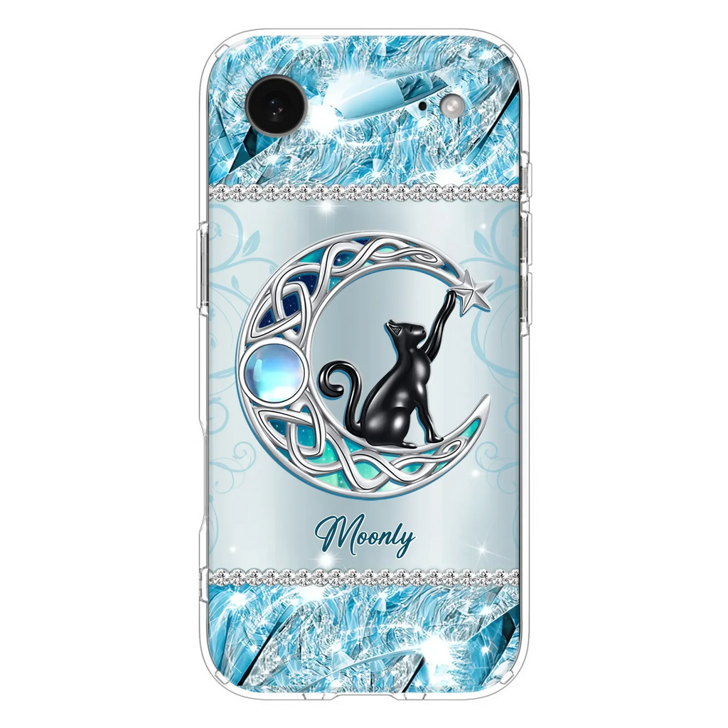 Custom Personalized Black Cat Moonstone Phone Case - Gift Idea For Cat Lover - Case For iPhone/ Samsung