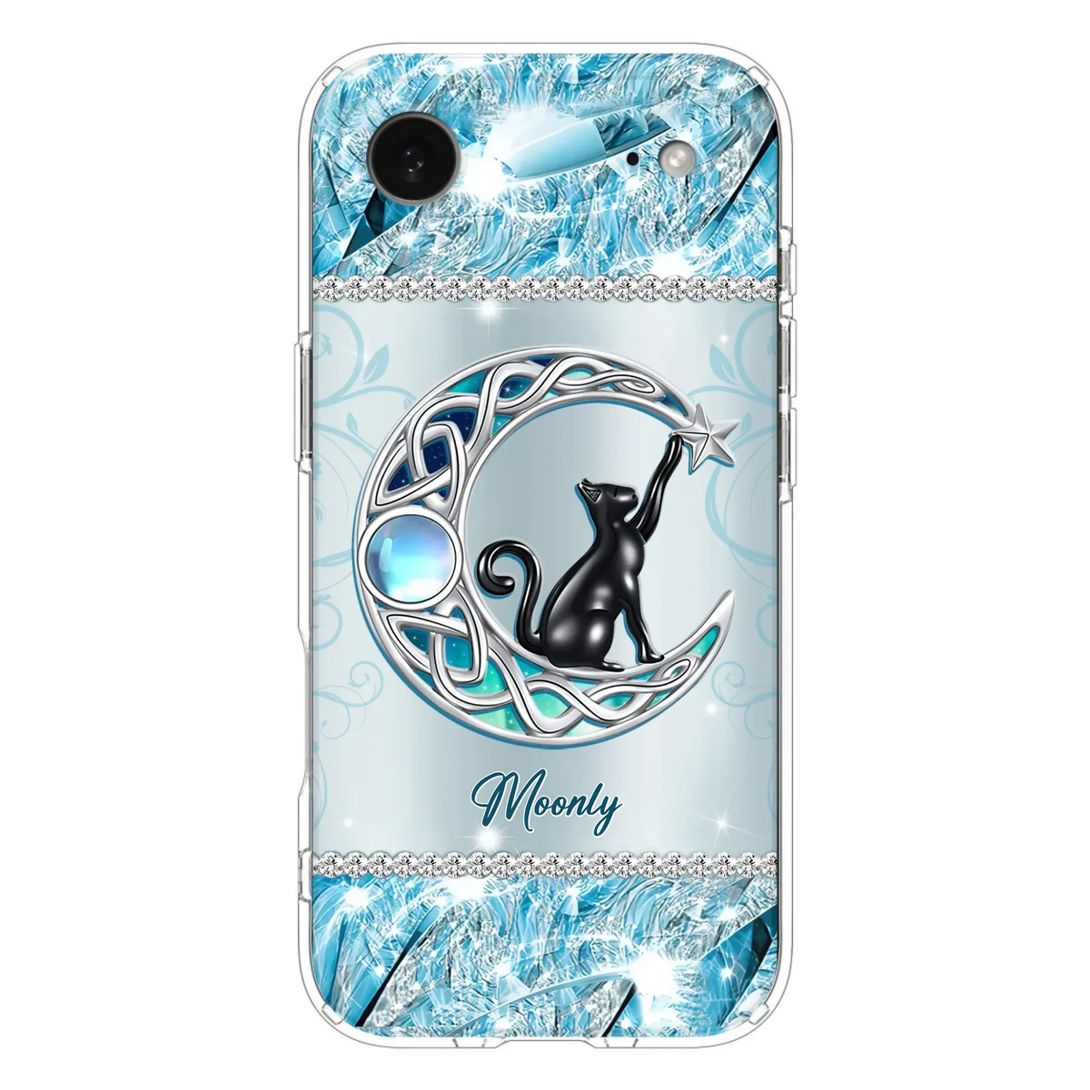 Custom Personalized Black Cat Moonstone Phone Case - Gift Idea For Cat Lover - Case For iPhone/ Samsung