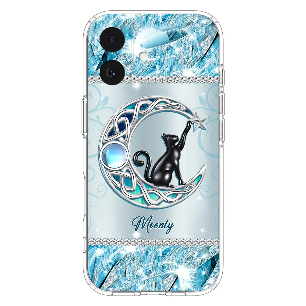 Custom Personalized Black Cat Moonstone Phone Case - Gift Idea For Cat Lover - Case For iPhone/ Samsung