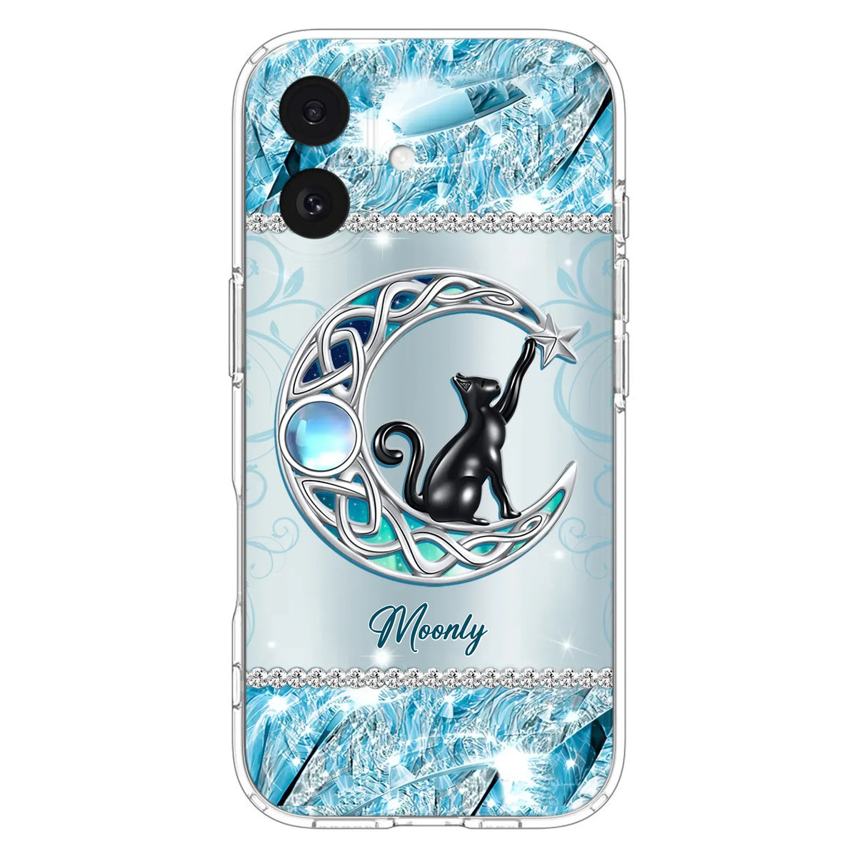 Custom Personalized Black Cat Moonstone Phone Case - Gift Idea For Cat Lover - Case For iPhone/ Samsung