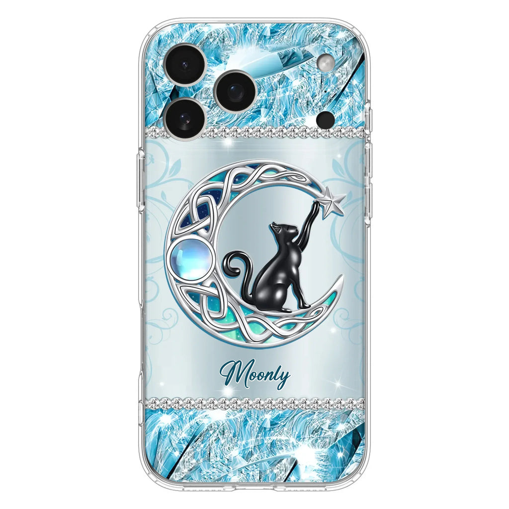 Custom Personalized Black Cat Moonstone Phone Case - Gift Idea For Cat Lover - Case For iPhone/ Samsung