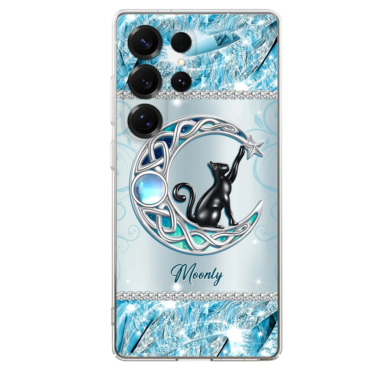 Custom Personalized Black Cat Moonstone Phone Case - Gift Idea For Cat Lover - Case For iPhone/ Samsung
