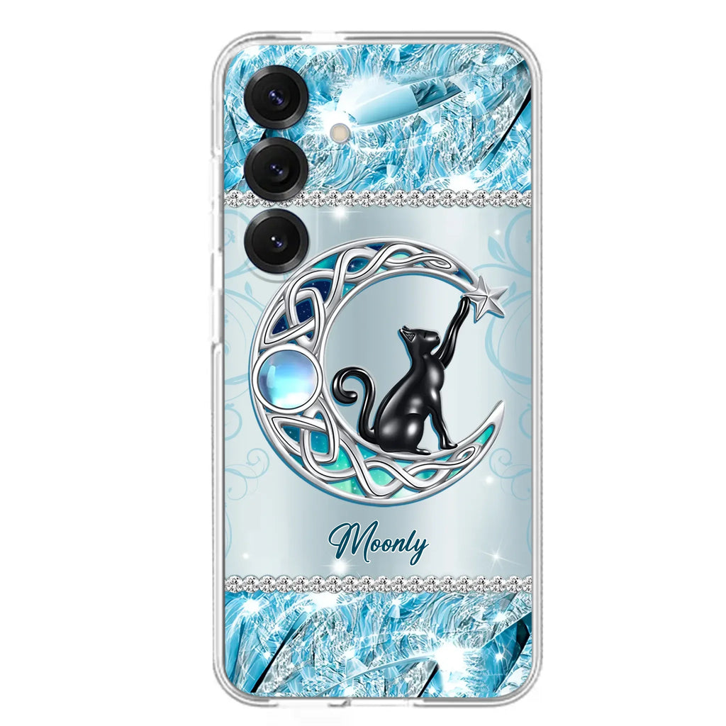 Custom Personalized Black Cat Moonstone Phone Case - Gift Idea For Cat Lover - Case For iPhone/ Samsung