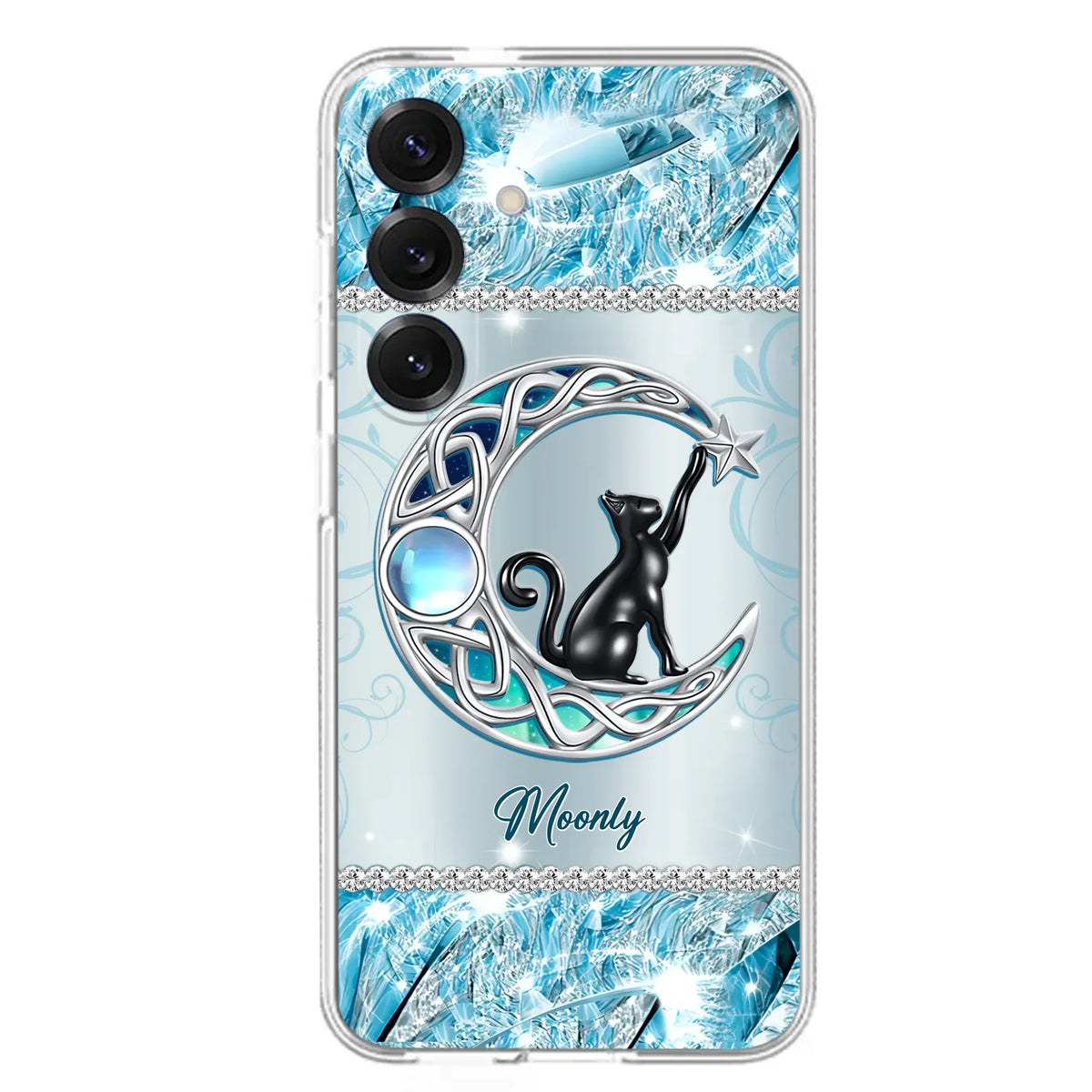 Custom Personalized Black Cat Moonstone Phone Case - Gift Idea For Cat Lover - Case For iPhone/ Samsung