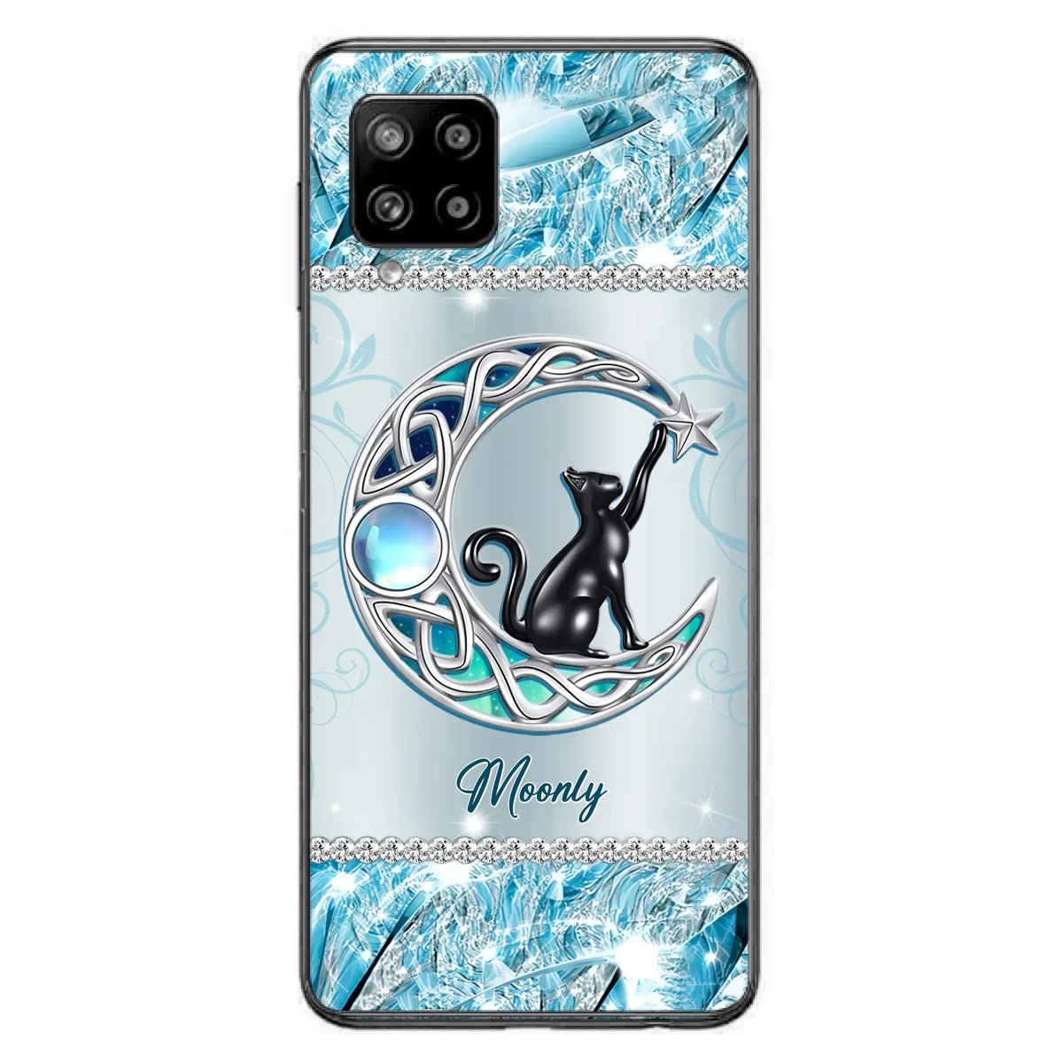 Custom Personalized Black Cat Moonstone Phone Case - Gift Idea For Cat Lover - Case For iPhone/ Samsung