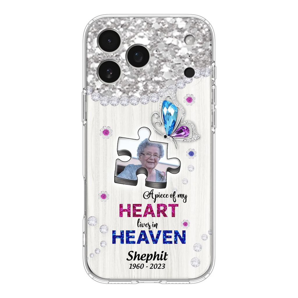Custom Personalized Memorial Phone Case - Upload Photo - Memorial Gift Idea For Family Member -  A Piece Of My Heart Lives In Heaven - Case for iPhone/ Samsung