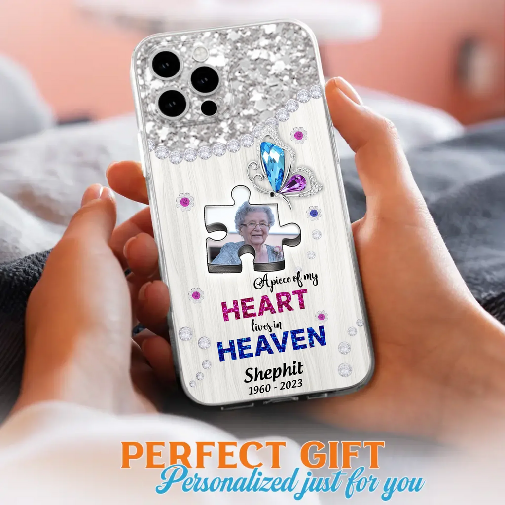 Custom Personalized Memorial Phone Case - Upload Photo - Memorial Gift Idea For Family Member -  A Piece Of My Heart Lives In Heaven - Case for iPhone/ Samsung