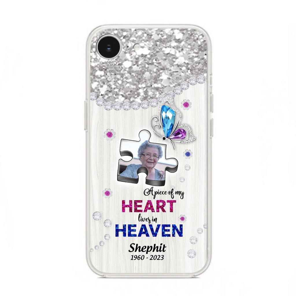 Custom Personalized Memorial Phone Case - Upload Photo - Memorial Gift Idea For Family Member -  A Piece Of My Heart Lives In Heaven - Case for iPhone/ Samsung