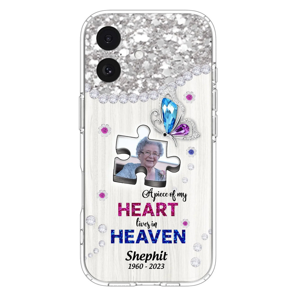 Custom Personalized Memorial Phone Case - Upload Photo - Memorial Gift Idea For Family Member -  A Piece Of My Heart Lives In Heaven - Case for iPhone/ Samsung