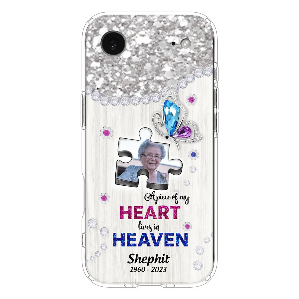 Custom Personalized Memorial Phone Case - Upload Photo - Memorial Gift Idea For Family Member -  A Piece Of My Heart Lives In Heaven - Case for iPhone/ Samsung