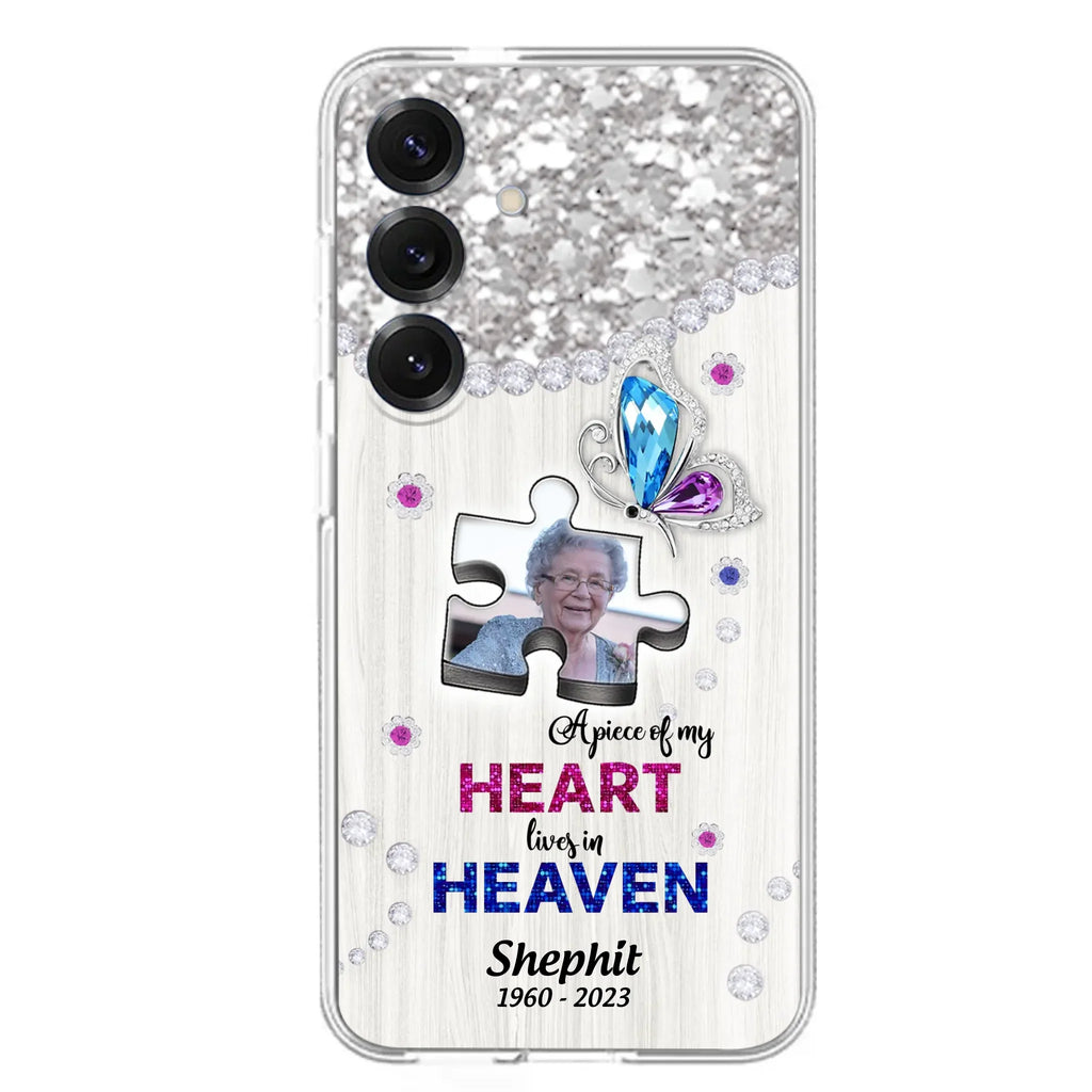 Custom Personalized Memorial Phone Case - Upload Photo - Memorial Gift Idea For Family Member -  A Piece Of My Heart Lives In Heaven - Case for iPhone/ Samsung