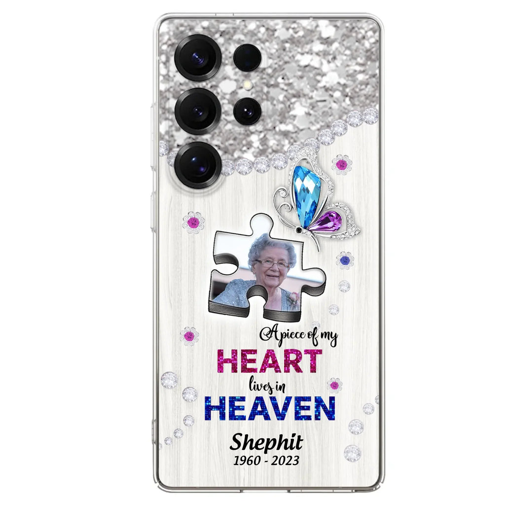Custom Personalized Memorial Phone Case - Upload Photo - Memorial Gift Idea For Family Member -  A Piece Of My Heart Lives In Heaven - Case for iPhone/ Samsung