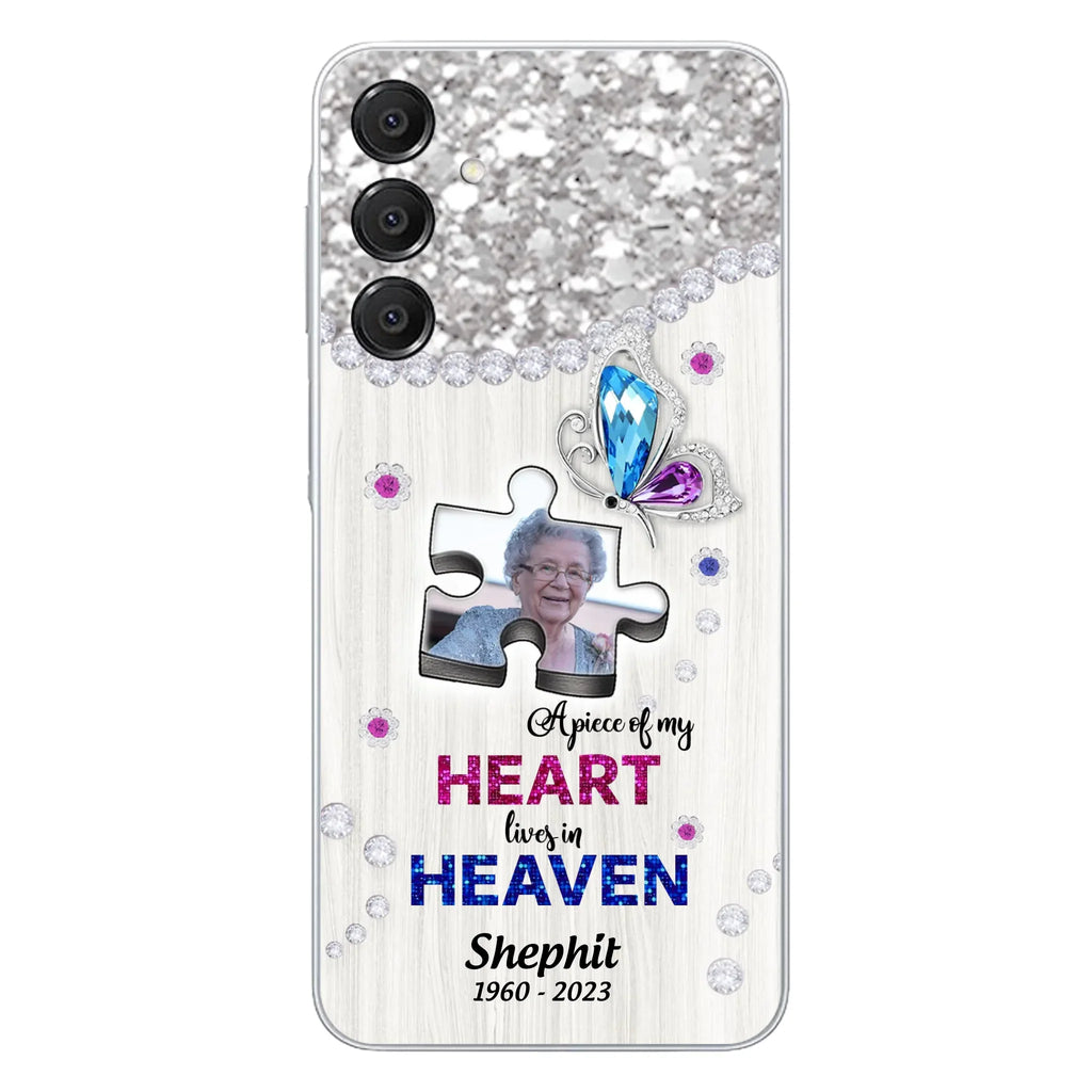 Custom Personalized Memorial Phone Case - Upload Photo - Memorial Gift Idea For Family Member -  A Piece Of My Heart Lives In Heaven - Case for iPhone/ Samsung