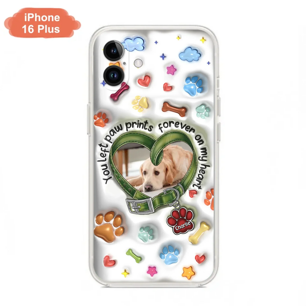 Custom Personalized Memorial Dog 3D Inflated Effect Phone Case - Upload Photo - Memorial Gift Idea - You Left Paw Prints Forever On My Heart - Case for iPhone/ Samsung