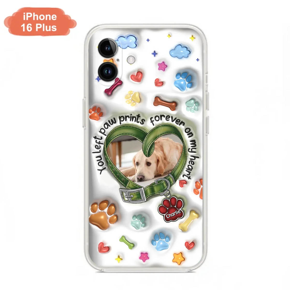 Custom Personalized Memorial Dog 3D Inflated Effect Phone Case - Upload Photo - Memorial Gift Idea - You Left Paw Prints Forever On My Heart - Case for iPhone/ Samsung