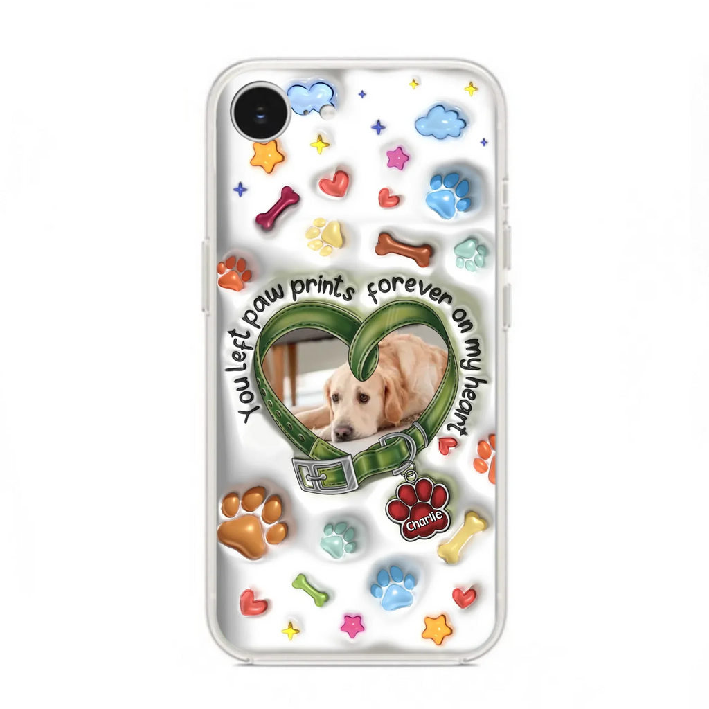 Custom Personalized Memorial Dog 3D Inflated Effect Phone Case - Upload Photo - Memorial Gift Idea - You Left Paw Prints Forever On My Heart - Case for iPhone/ Samsung