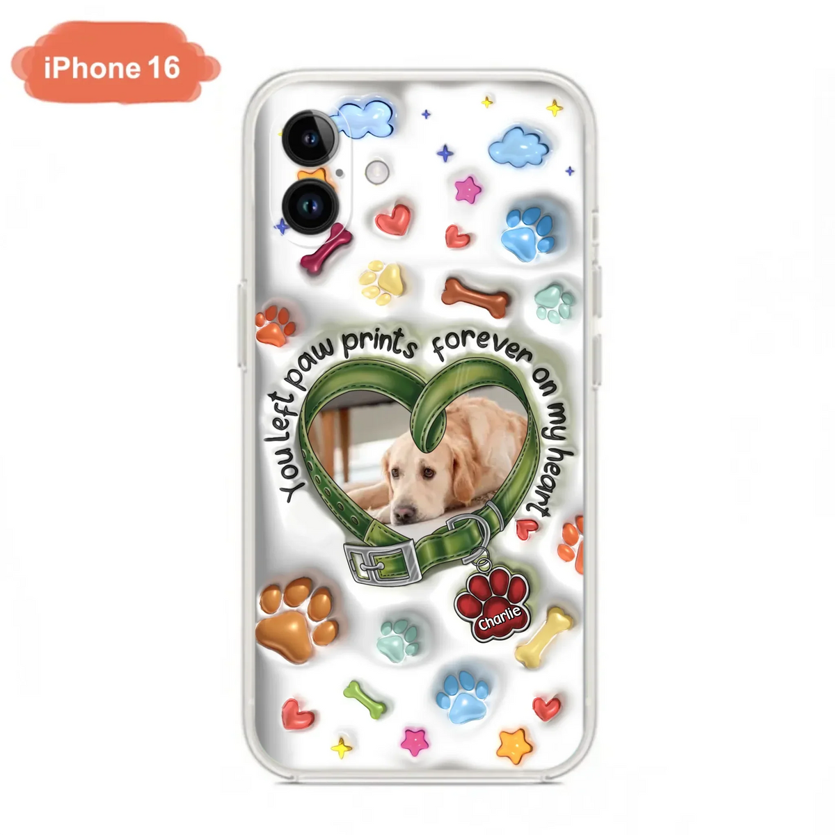 Custom Personalized Memorial Dog 3D Inflated Effect Phone Case - Upload Photo - Memorial Gift Idea - You Left Paw Prints Forever On My Heart - Case for iPhone/ Samsung