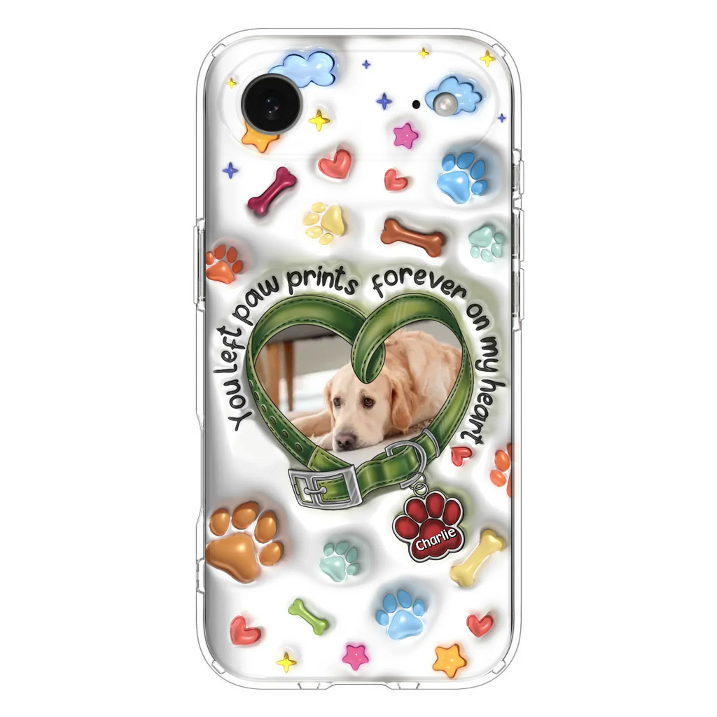 Custom Personalized Memorial Dog 3D Inflated Effect Phone Case - Upload Photo - Memorial Gift Idea - You Left Paw Prints Forever On My Heart - Case for iPhone/ Samsung