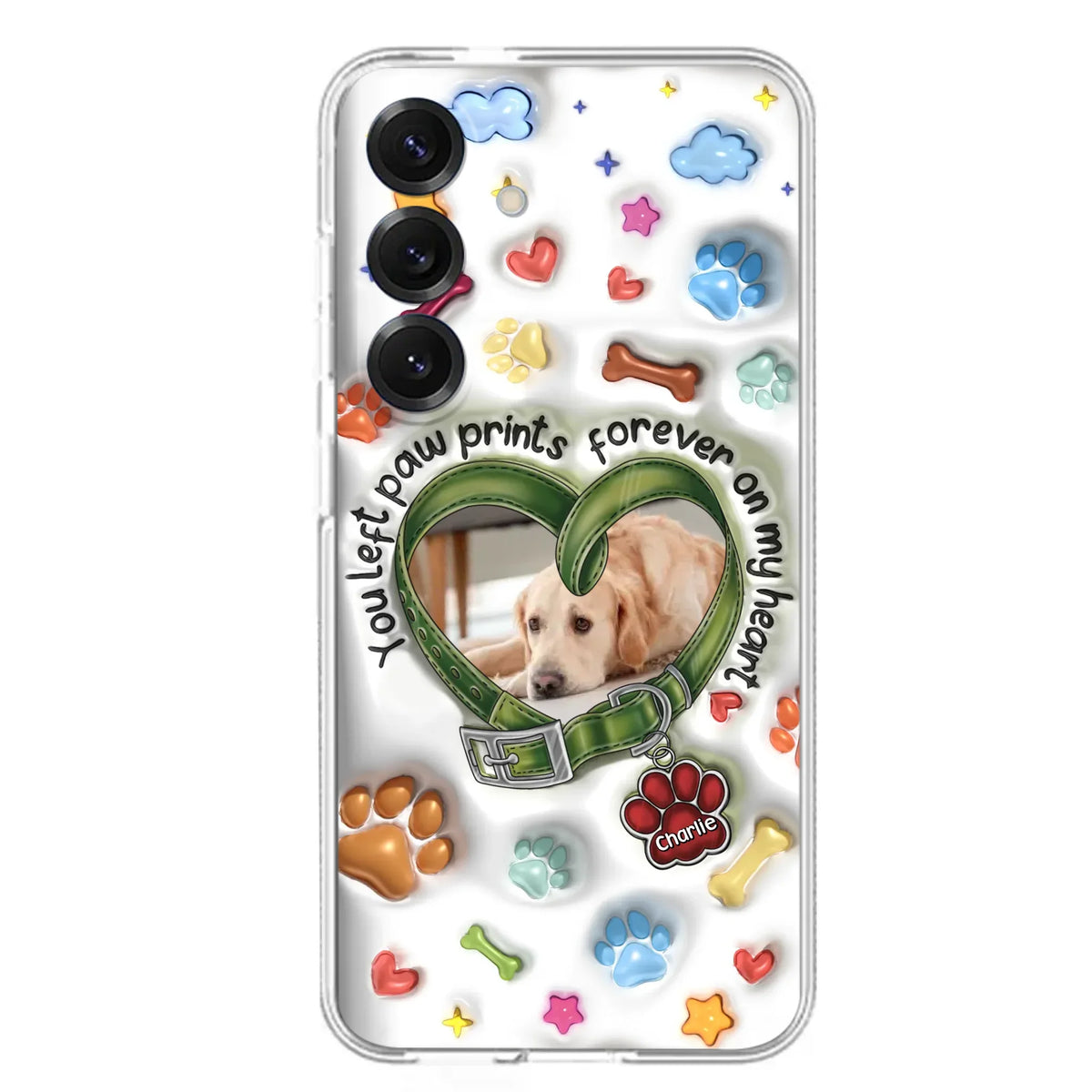 Custom Personalized Memorial Dog 3D Inflated Effect Phone Case - Upload Photo - Memorial Gift Idea - You Left Paw Prints Forever On My Heart - Case for iPhone/ Samsung