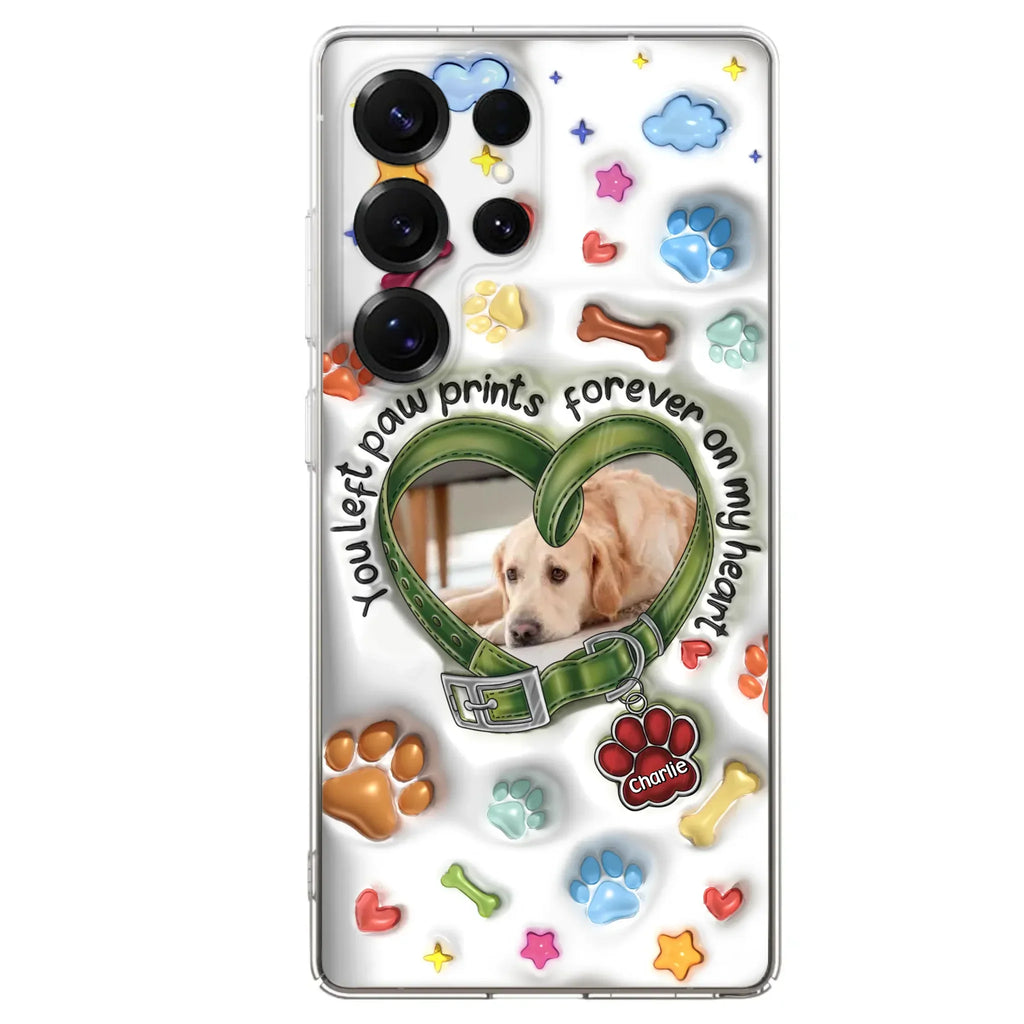 Custom Personalized Memorial Dog 3D Inflated Effect Phone Case - Upload Photo - Memorial Gift Idea - You Left Paw Prints Forever On My Heart - Case for iPhone/ Samsung